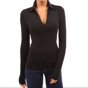 PattyBoutik Polo Collar Long Sleeve Pullover Blous